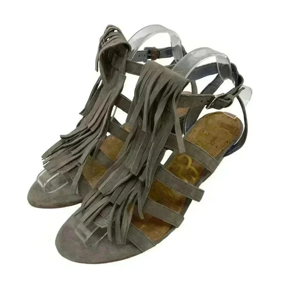 Sam Edelman Size 7.5 Suede Leather Fringe Bohemian Strappy Wedge Sandal Shoes - Picture 4 of 7